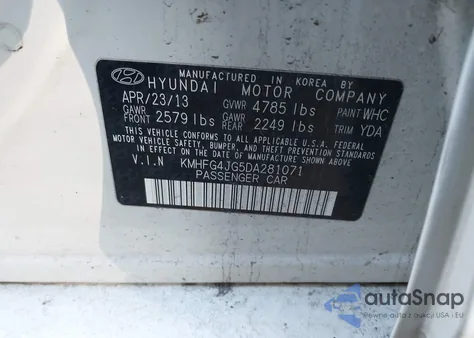 2013 Hyundai Azera из США, поврежденный, VIN KMHFG4JG5DA281071